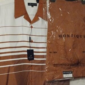 Men's Montique Brown and White Striped Shirt&dress Pants Set (New)